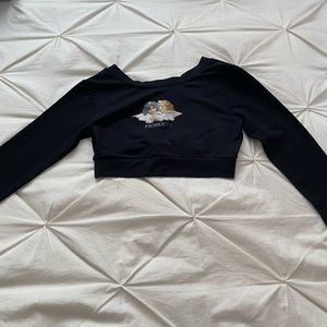 Fiorucci Black Crop Top with Angel Print